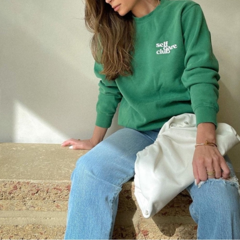 Summer Fridays X Self  Care Club Weekend Sweatshirt in Solid Green Size Small